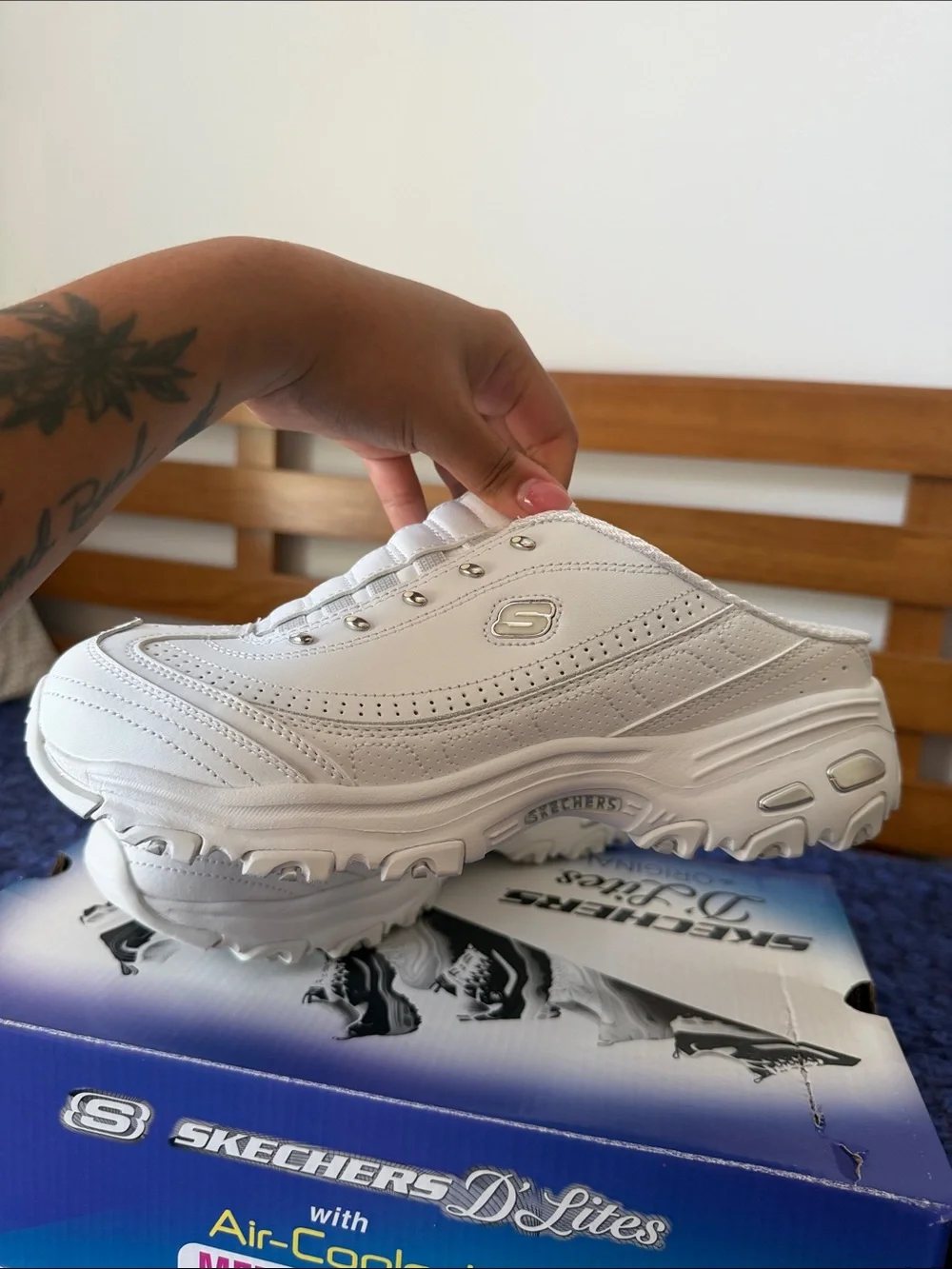 Skechers White D'Lites Slip-On Sneakers